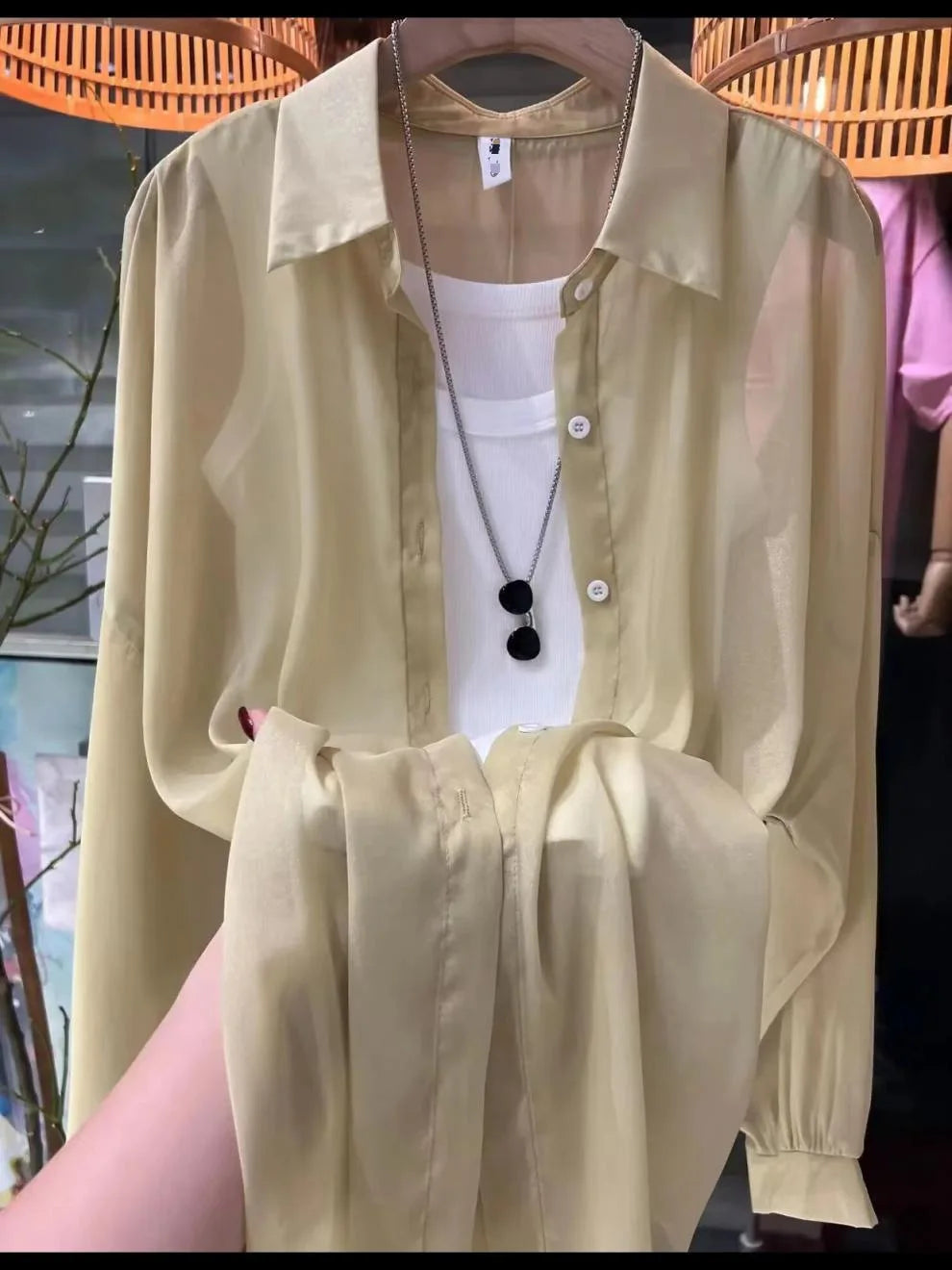 1pcs Woman Four Seasons Shirt Lady Thin Sunscreen Shirts Female Casual Long Sleeve Turn-down Collar Loose Med-Length Style Tops