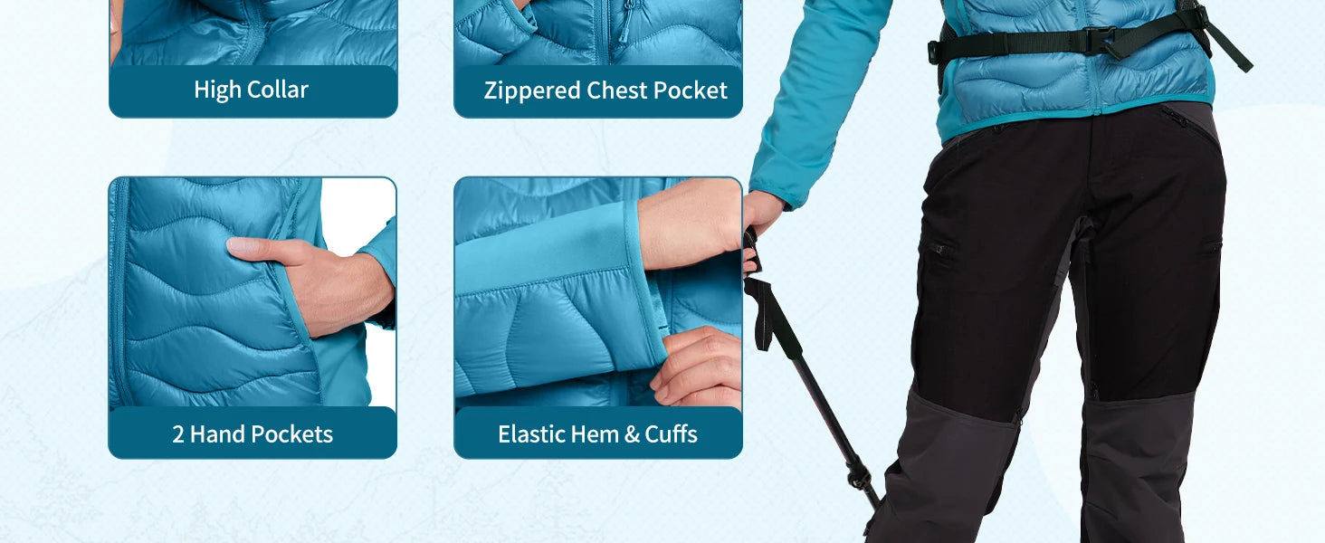 Pioneer Camp Womens Lightweight Insulated Running Jacket Puffer Packable Water Resistant with Zipper Pocket for Hiking Travel