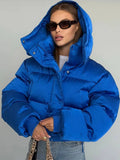 Winter Hooded Jacket Short Top Cropped Drawstring Waist Coat Woman Long Sleeve Warm Quilted Out Jackets Streetwear Lady Clothes