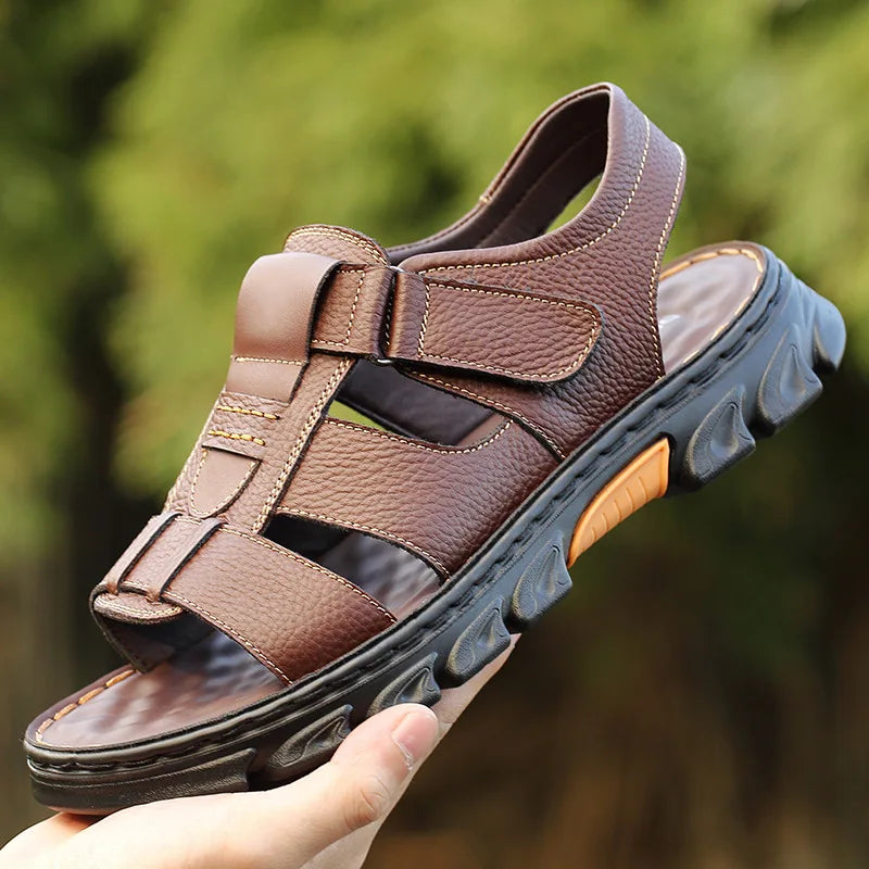 Men's New Beach Shoes Cowhide Slippers Outdoor  Non-slip Thick-soled Leather Sandals for Me