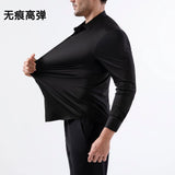 100 KG Non-Iron Four-way stretch Men's Long Sleeve Shirt Silky Foreign Trade Cross-Border Amazon Euro Men's TopS Shirts