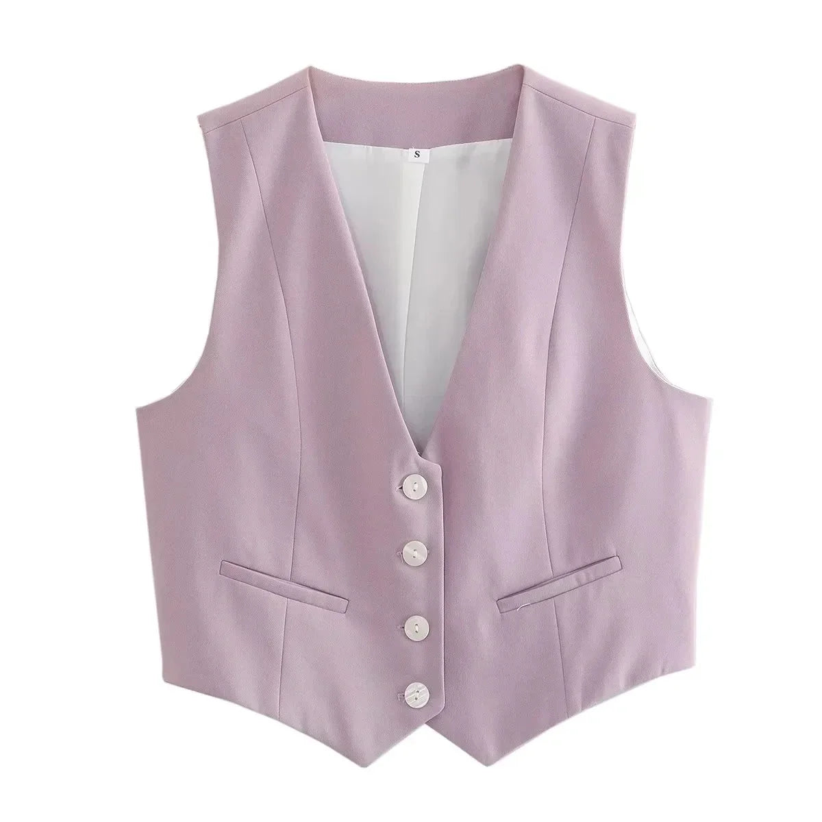 HH Women Casual V-Neck Sleeveless Waistcoat Elegant Fashion Solid Single-breasted Short Vest Chic Tops Female Summer Outerwear