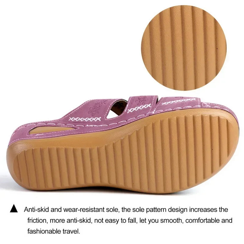 Summer 2025 women's sandals with exposed toes, retro anti slip leather casual women's fashionable versatile sandals