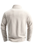 Men's Spring and Autumn Solid Color Fleece Warm Top, Comfortable Zippered Cardigan for Men's Outdoor Leisure