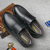 Men's Genuine Leather Sandals Men Summer Hollow Breathable Leather Shoes Mens Casual Soft Comfortable Flats EU Sizes 38-48