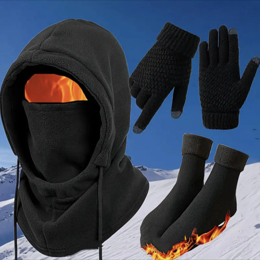 3-4Pcs Winter Hat Gloves Socks Set Windproof Anti-Slip Stretchy Unisex for Outdoor Sports and Daily Use