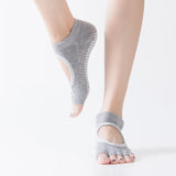 Women Backless Five Toe Yoga Socks Non-Slip Cotton Ladies Dance Ballet Socks Open Half Breathable Fitness Sport Sock for Pilates