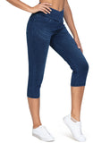 THE GYM PEOPLE Women's Cross Waisted Stretchy Capri Denim Jeggings Tummy Control Skinny Jean Leggings with Pockets