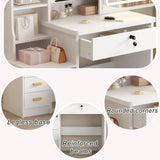 Vanity Desk, Makeup Vanity Desk with Sliding Mirror and Lights, Makeup Vanity Set with Drawers, Stool and Open Shelves, 3 Color Lighting Modes, Brightness Adjustable Dressing Table for Bedroom, White