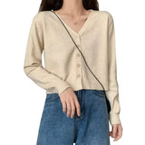 2026 Women Long Sleeve Cropped Cardigan V Neck Button Down Knit Lady Autumn Spring Knitted Single-breasted Cardigan Sweaters