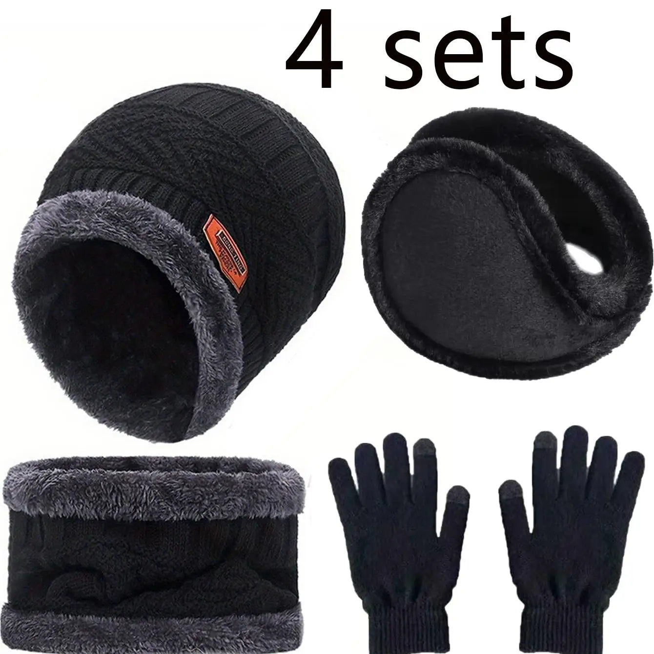 Winter Hat for Men Women Beanie Hats Scarf Glove Earmuff Set Thick Warm Slouchy Beanies Hat for Boy Girl Cap