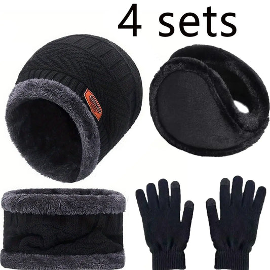 Winter Hat for Men Women Beanie Hats Scarf Glove Earmuff Set Thick Warm Slouchy Beanies Hat for Boy Girl Cap