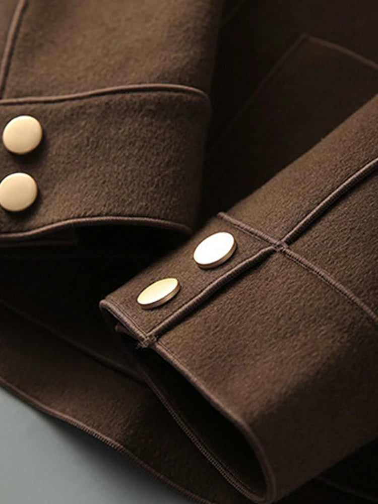 Classic Solid Short Woolen Coats for Woman Autumn Winter Warm Woman Clothing Button Up Female Coat Outfits New In Outerwears