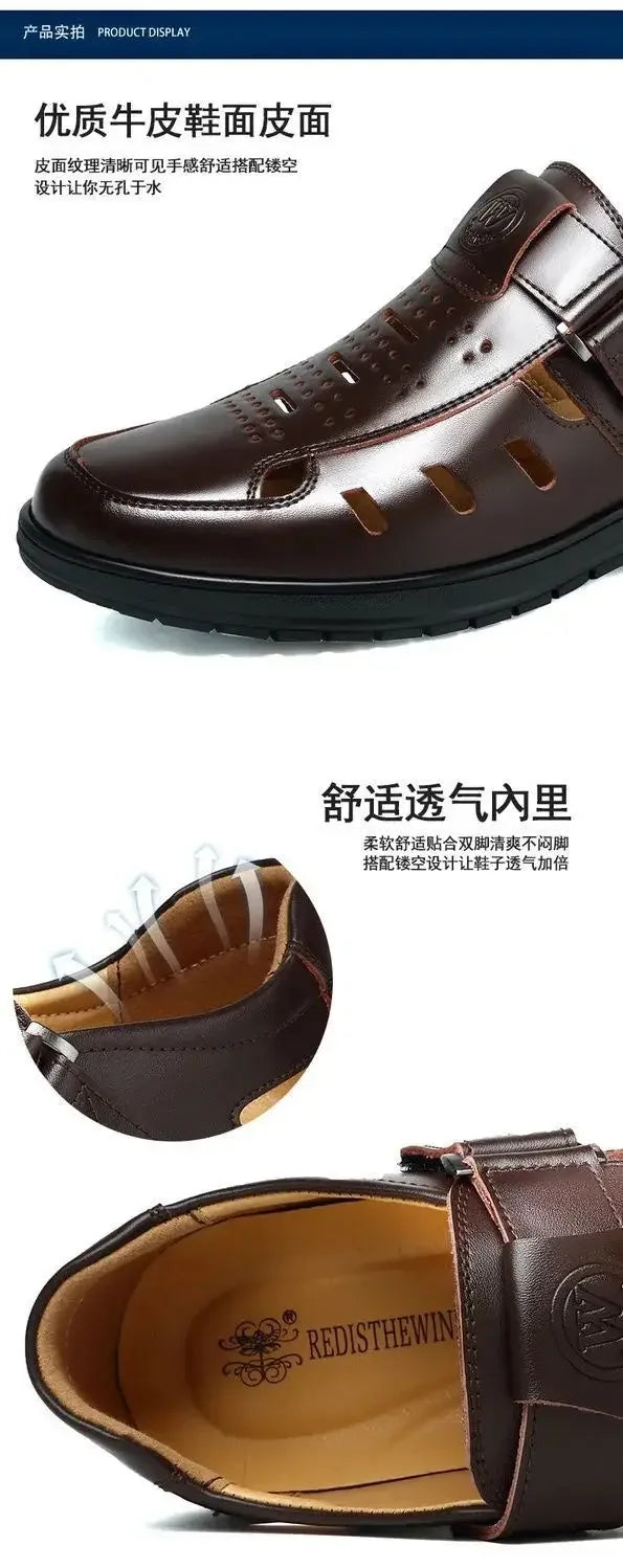 Men Genuine Leather Sandals Summer Breathable Casual Shoes for Man Slip on Clogs Outdoor Non Slip Hand Made Sandalias