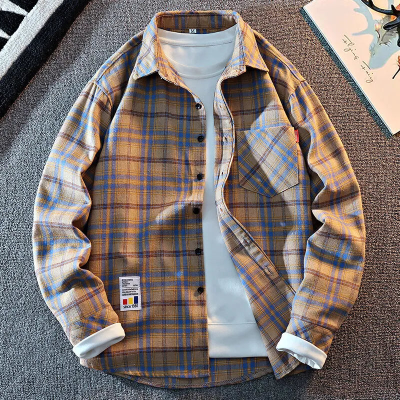 2025 New Arrival Mens Plaid Shirt Long Sleeve Casual Shirts Button Down Regular Fit Work Shirts