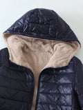 Autumn and Winter New Mid Autumn Long Hooded Cotton Jacket with Fleece for Warmth, Women's Coat
