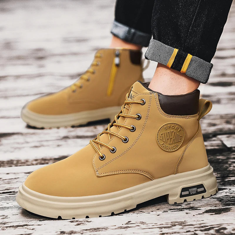Ankle Boots Men Retro Work Shoes Autumn Winter Thick Bottom High Top Outdoor Boots Leather Waterproof High Quality Chelsea Boots