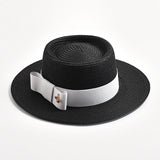 NEW Spring Summer Straw Hats for Women Round Bumpy Surface Flat Top Bowknot Dress Cap Travel Beach Sun Hat Gorra