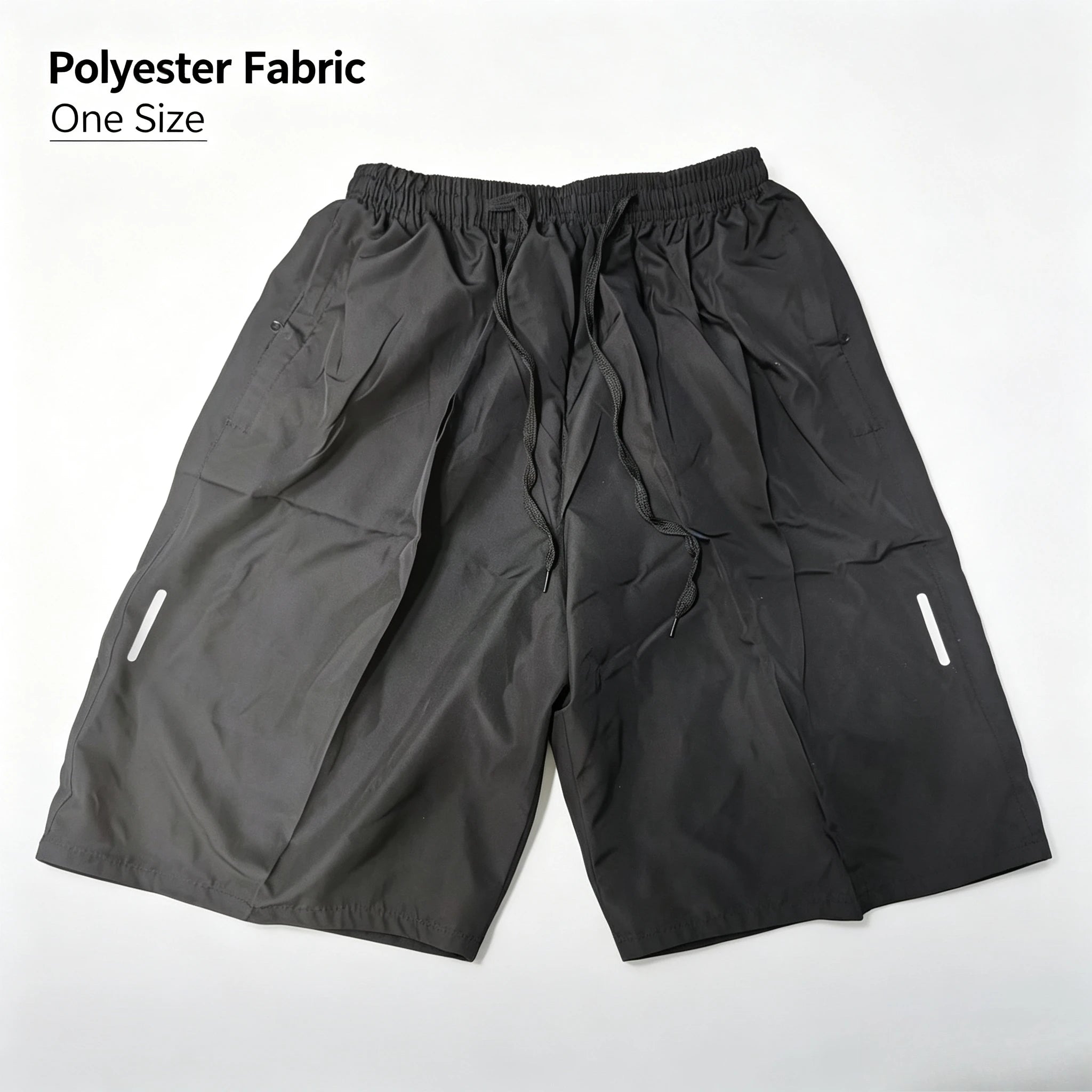 One Size Men Polyester Quick Dry Athletic Shorts Elastic Drawstring Zipper Pockets Jogging Workout Running Sport Shorts