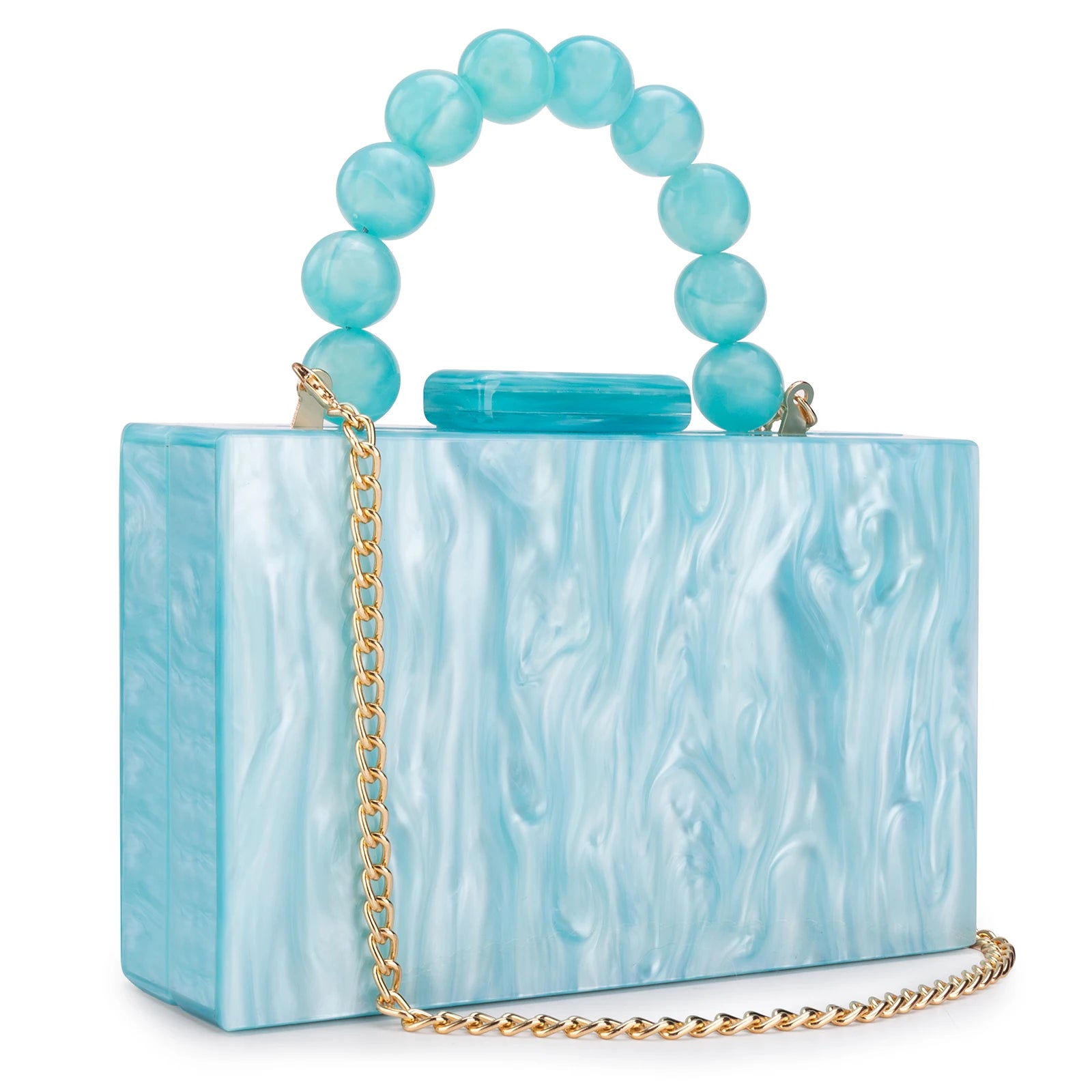 Women’s Luxury Acrylic Evening Bag Pearl Handle Crossbody Purse with Removable Chain Elegant Clutch for Cocktail & Formal Events Clear Acrylic Handbag with Pearl Handle & Chain