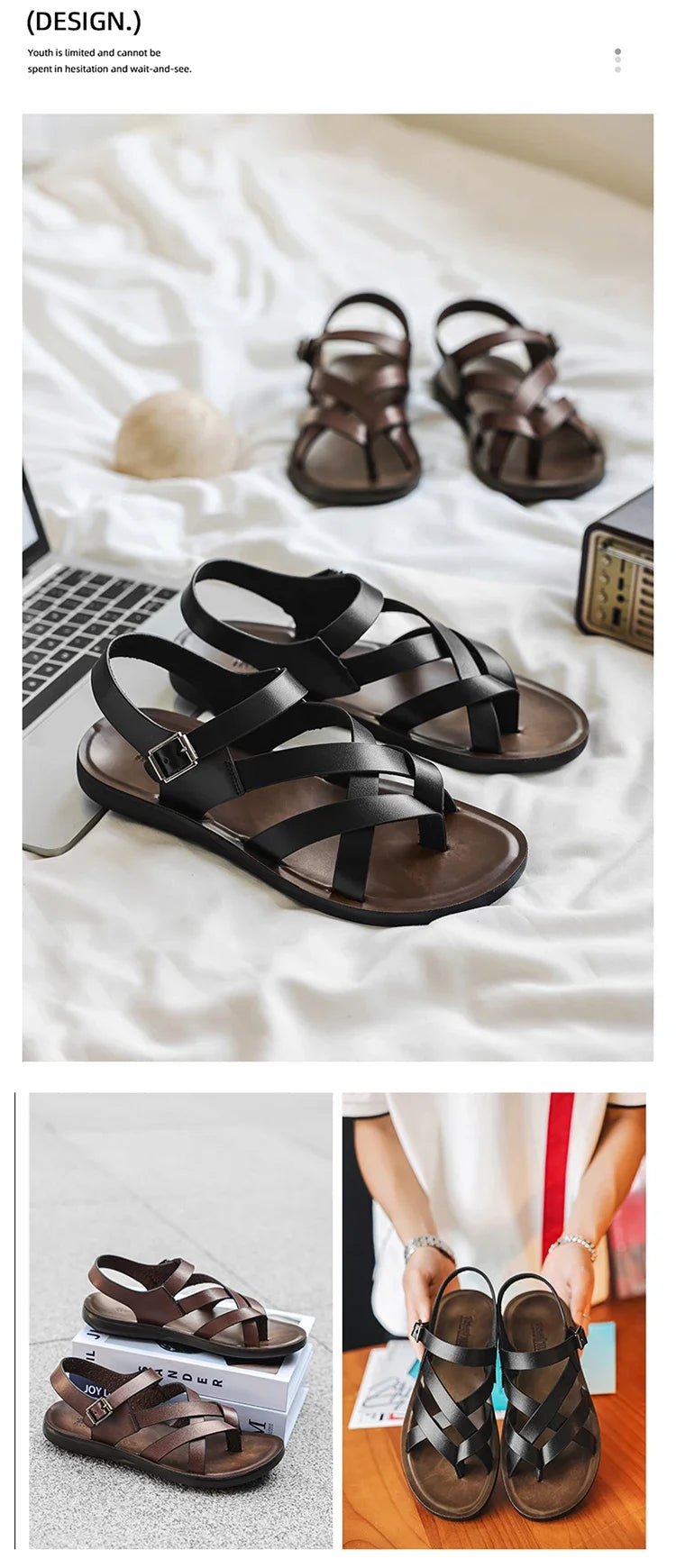 Fashion New Men Gladiators Black Buckle Strap Patent Leather Casual Shoes Summer Rome Breathable Beach Sandals Outdoor Slippers