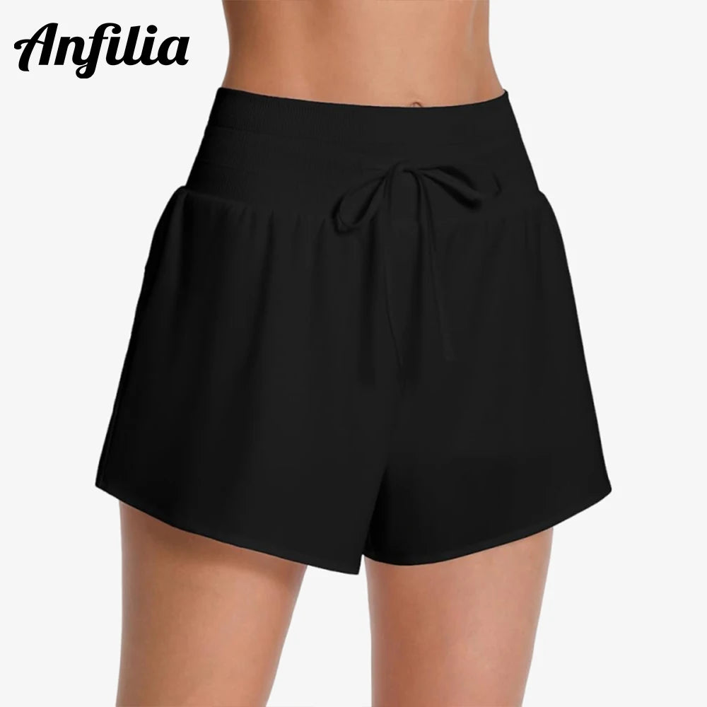 Anfilia Swim Bottoms for Women Tummy Control High Waisted Swim Board Shorts Loose Fit