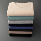 Autumn And Winter New Men's V-Neck Cashmere Loose Thickened Solid Color Wool Knitted Bottoming Shirt Business Casual Sweater