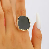 2Pcs/Set New Vintage Enamel Earrings Rings For Women Punk Metal Side Classic Black Oil Drip Irregular Stones Luxury Jewelry Set