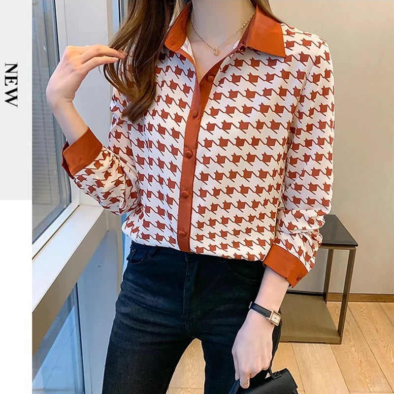 New Fashion Women Blouses Fashion elegant ladies printed shirts Long Sleeve Tops Blusas Mujer