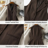 Vintage Women's Brown Custom Waistcoat Sleeveless Lapel Suit Vest Daily Commute Button Slim Design, Casual All Fold Wear