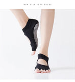 Women Backless Five Toe Yoga Socks Non-Slip Cotton Ladies Dance Ballet Socks Open Half Breathable Fitness Sport Sock for Pilates