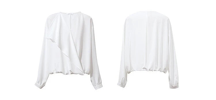 Amii 2026 Autumn Women Blouse Reversible V Neck Wrap Cowl Neck Long Sleeve Chiffon Blouses Woman Loose Casual Shirts 12643013