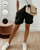 Women's Summer Vintage Modest Linen Casual Drawstring Rolled Hem Shorts,Elastic Waist Textured Fabric Khaki Loose Trousers For Vacation
