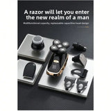 Five-Knife-Headed Bald Artifact, Full-Body Water-Washed Electric Razor, Self-Scraping To Remove Hand Residues, Quick Shaving Without Stubble, For Men