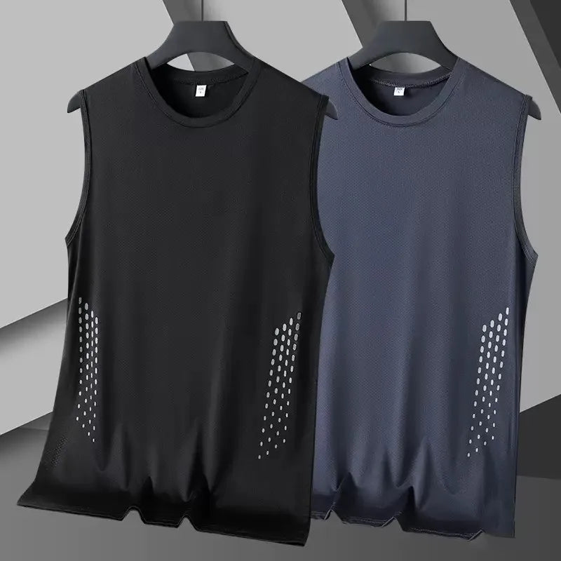 Summer Mesh Men Vest Sleeveless Printed Round Neck Ice Silk Basketball Loose Running Fitness Men Tank Tops T Shirt
