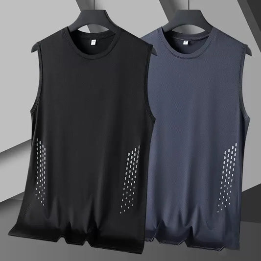 Summer Mesh Men Vest Sleeveless Printed Round Neck Ice Silk Basketball Loose Running Fitness Men Tank Tops T Shirt