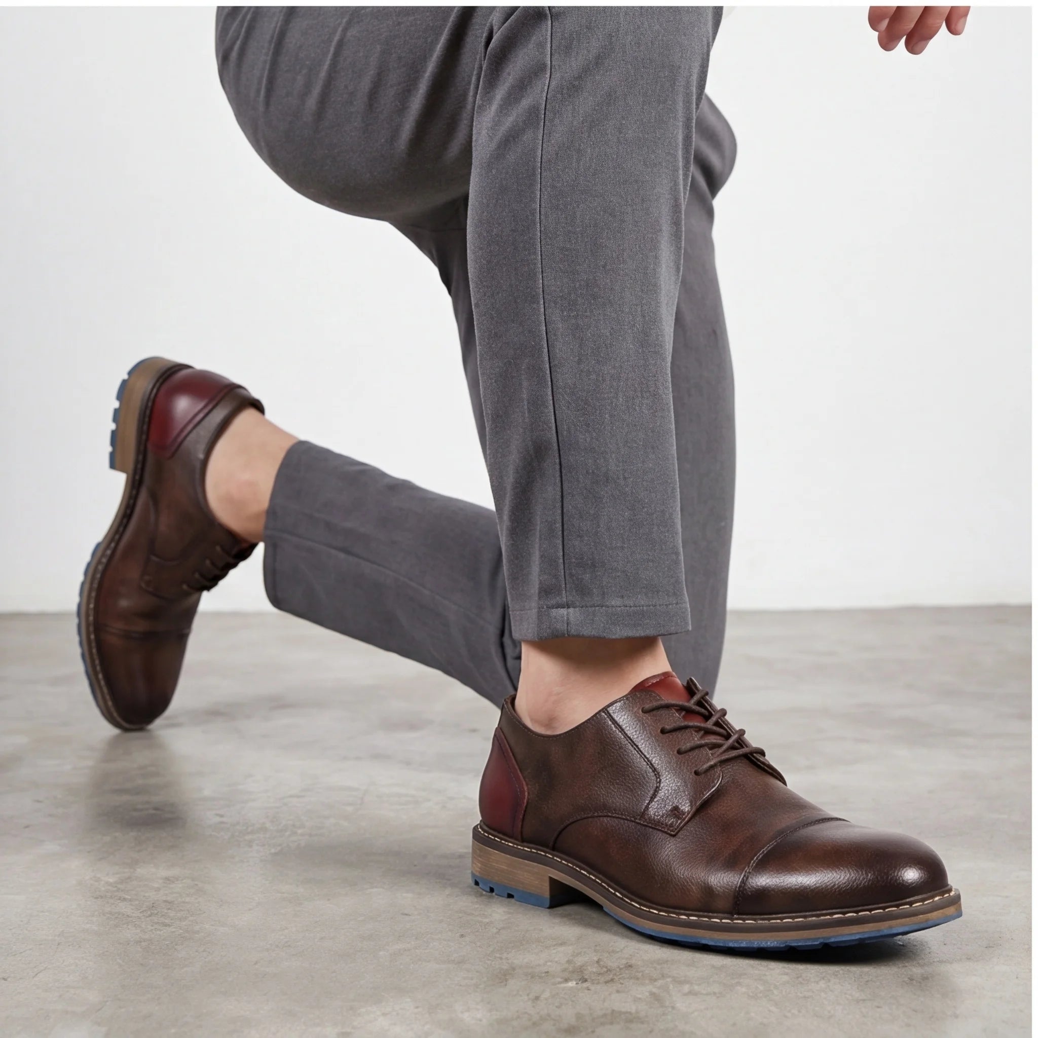 Men's Casual Leather Shoes Cap Toe Derby Lace-up Business Formal Dress Shoes Retro British Style Office Wedding Footwear
