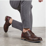 Men's Casual Leather Shoes Cap Toe Derby Lace-up Business Formal Dress Shoes Retro British Style Office Wedding Footwear