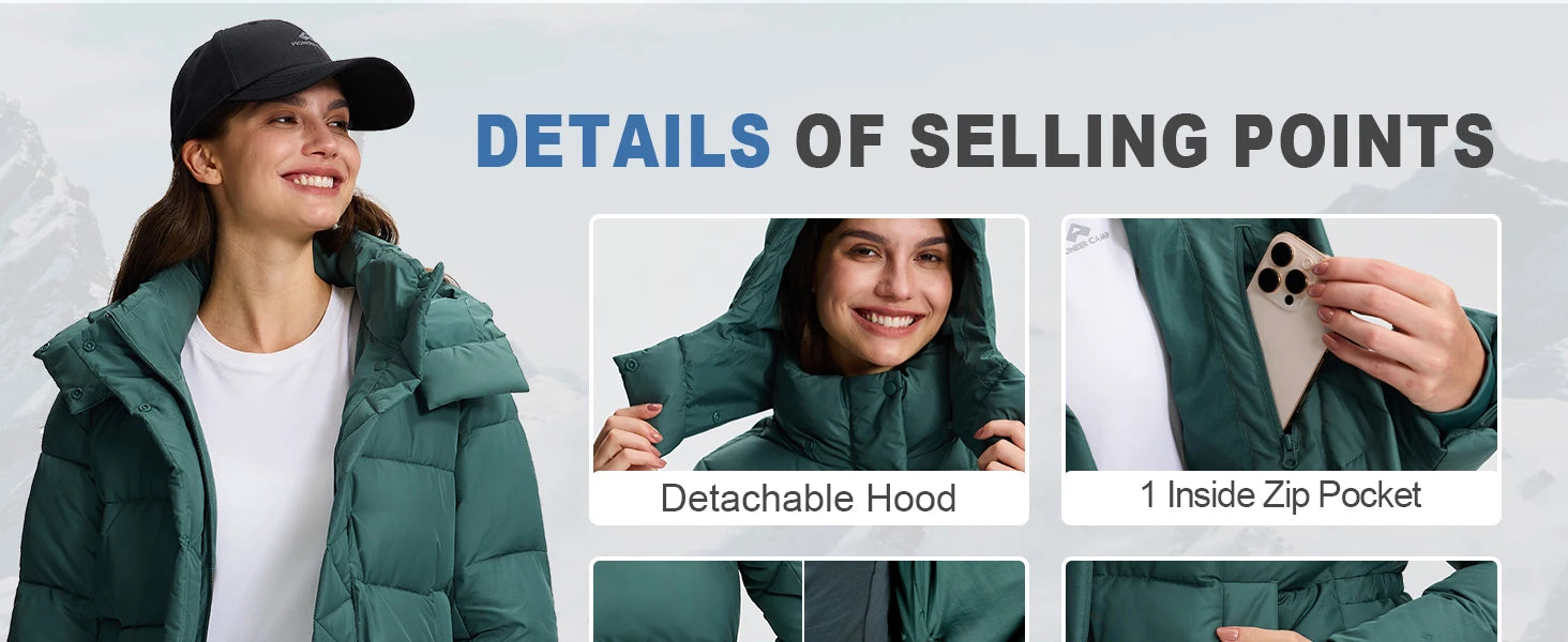 Pioneer Camp Women's Quilted Puffer Jacket, Warm Winter Coat Insulated Full Zip Hooded Jacket Pockets Outerwear Casual