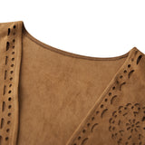 Puloru Fringe Faux Suede Vests Women's Casual Sleeveless Open Front Tassel Hippie Jackets Western Style Streetwear Outwears