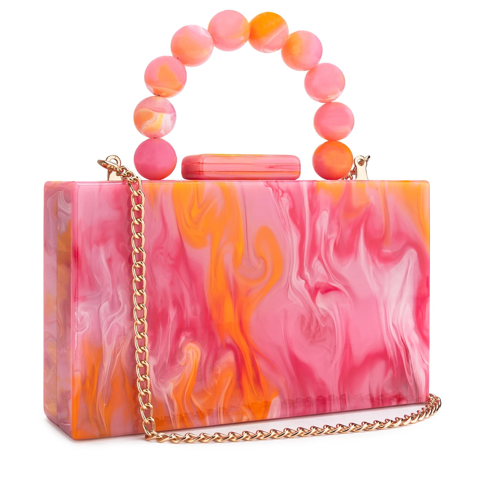 Women’s Luxury Acrylic Evening Bag Pearl Handle Crossbody Purse with Removable Chain Elegant Clutch for Cocktail & Formal Events Clear Acrylic Handbag with Pearl Handle & Chain