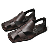 Retro Men's Summer Fashion Hollow Breathable Sandals Comfortable Anti-Slip Wear-Resistant Handmade Roman Style Slippers