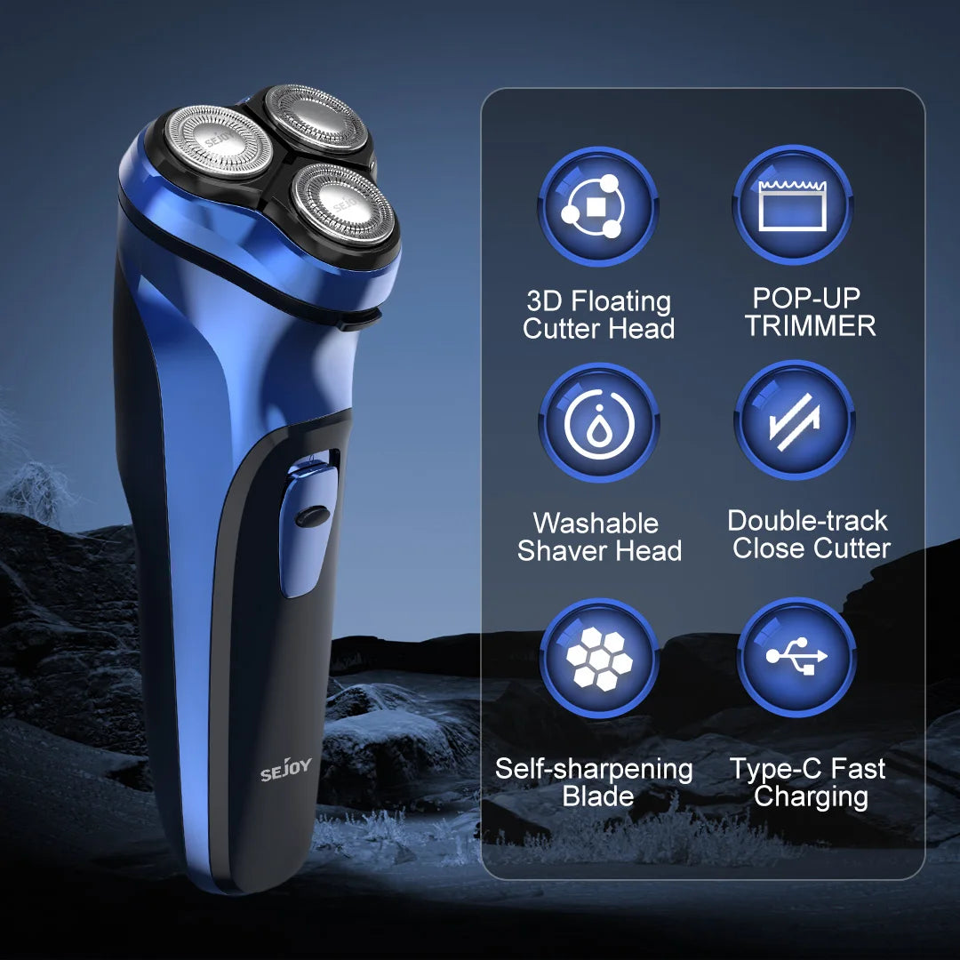 Electric Razor for Men Cordless,Men's Electric Shaver,,Pop-up Trimmer,Wet or Dry Rotary Shaver for Men for Travel,USB Fast Charging
