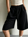 Plus Size - Plus Size - Plus Size Women'S Casual Solid Color, Machine Washable Fabric with Drawstring Pocket Shorts