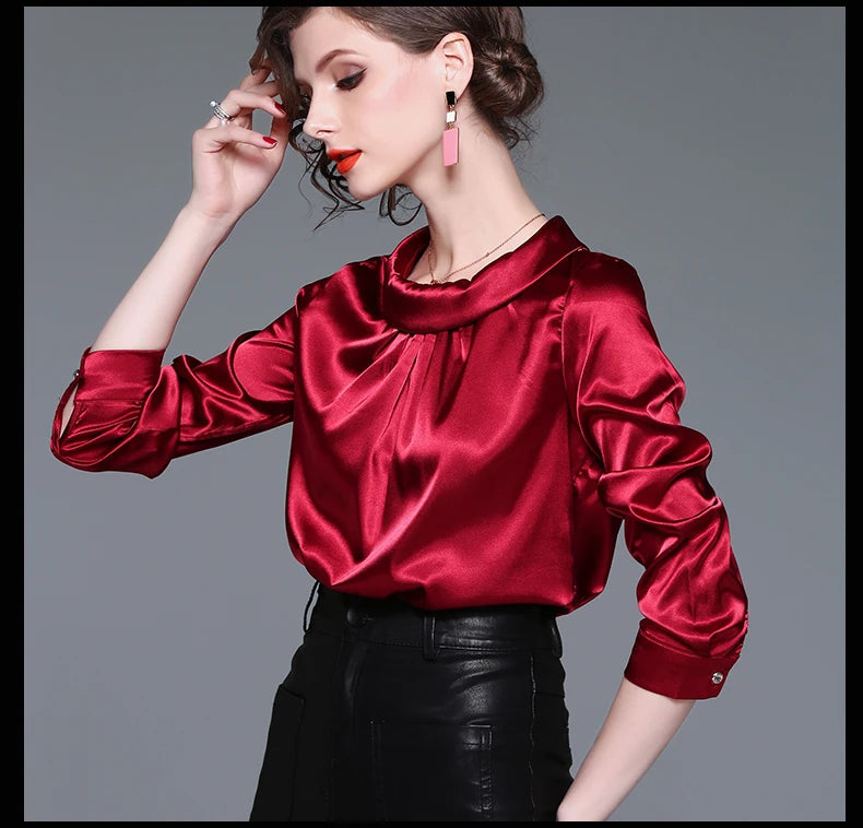 Women blusas long sleeved Slim plus size silk satin shirts office ladies work female Chiffon blouse Elegant blusa feminina