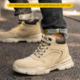Men's & Women's Brown High-top PU Water Repellent Lightweight Anti-smash Anti-puncture Comfortable Wear Resistant Industrial Construction Work Safety Boots