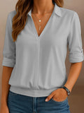 Casual Long Sleeve V-neck Blouse Women 2025 Autumn Winter Solid Color Loose Shirts And Blouses Ladies Pullover Tops Elegant