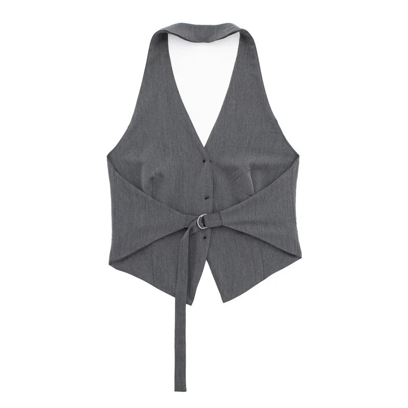 MUJER Off Shoulder Sleeveless Vest Women Black White Cropped Vest Woman Fashion Backless V Neck Short Coats Summer Waistcoat