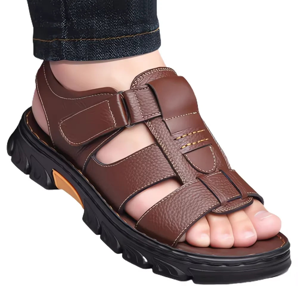 Men's New Beach Shoes Cowhide Slippers Outdoor  Non-slip Thick-soled Leather Sandals for Me