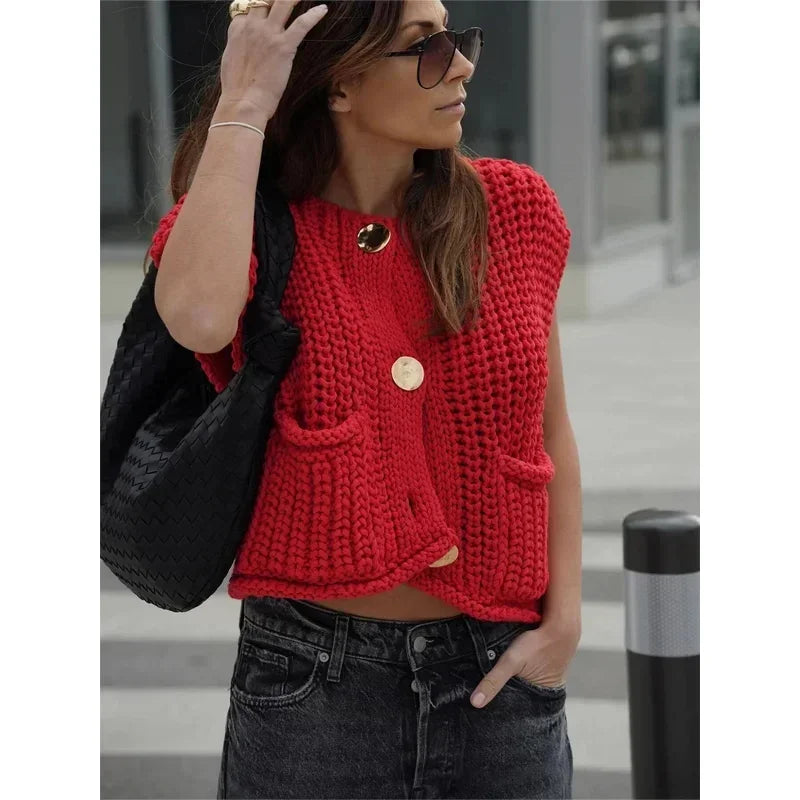 Korean fashion crop sweater women vest solid loose casual sweaters cable knit sweater vests for woman luxury designer tops